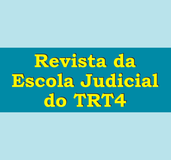 Texto amarelo "Revista da Escola Judicial do TRT4" sobre fundo verde azulado