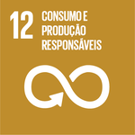 ODS 12: ilustração de símbolo do infinito com seta, texto 'consumo e produção responsáveis'