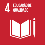 ODS 4: ilustração de caderno e lápis, texto 'educação de qualidade'
