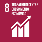 ODS 8: ilustração de gráfico, texto 'trabalho decente e crescimento econômico'